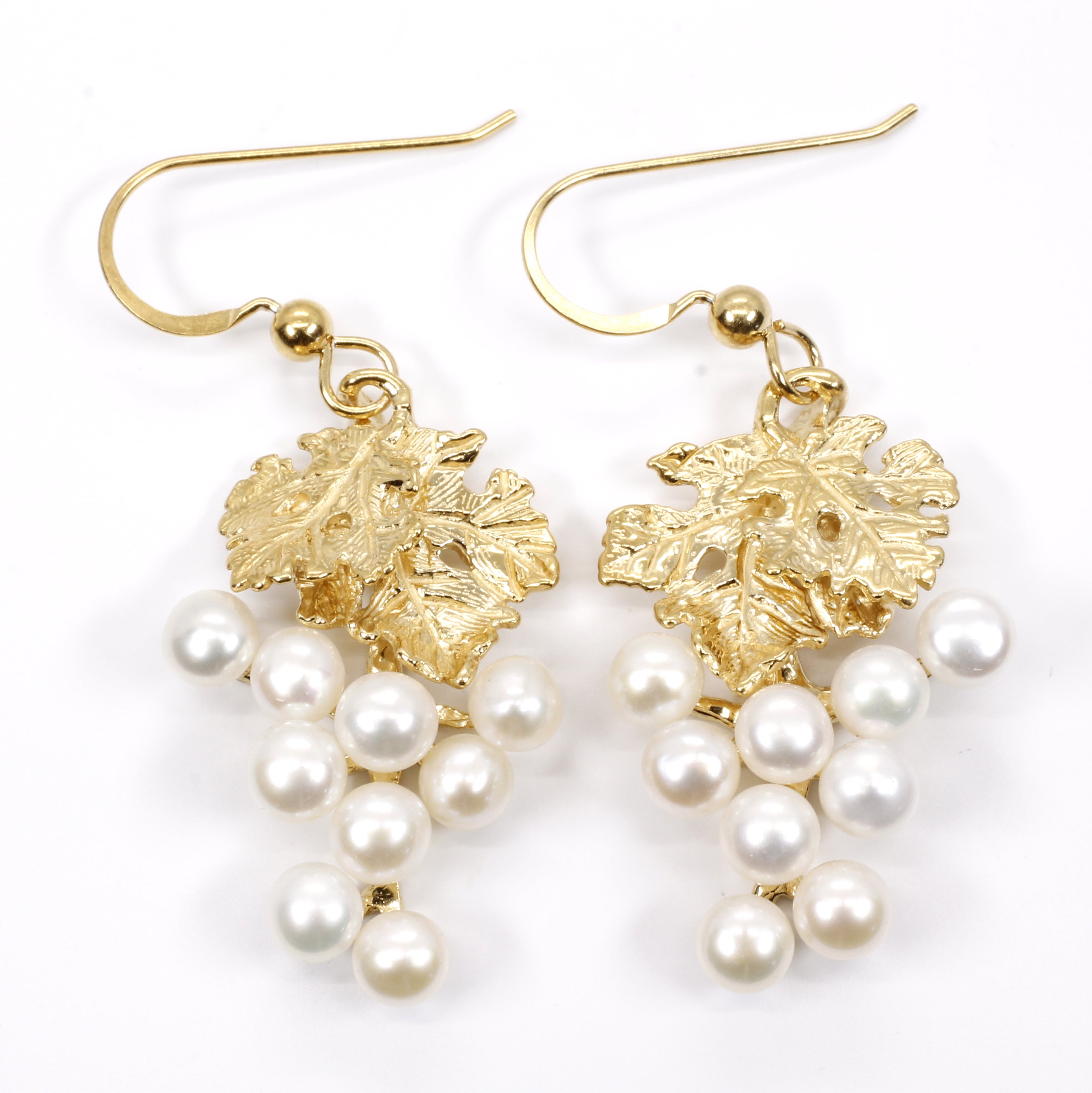 White Pearl Grape Dangle Earrings made in 14kt gold vermeil for wine lover gift Questions & Answers