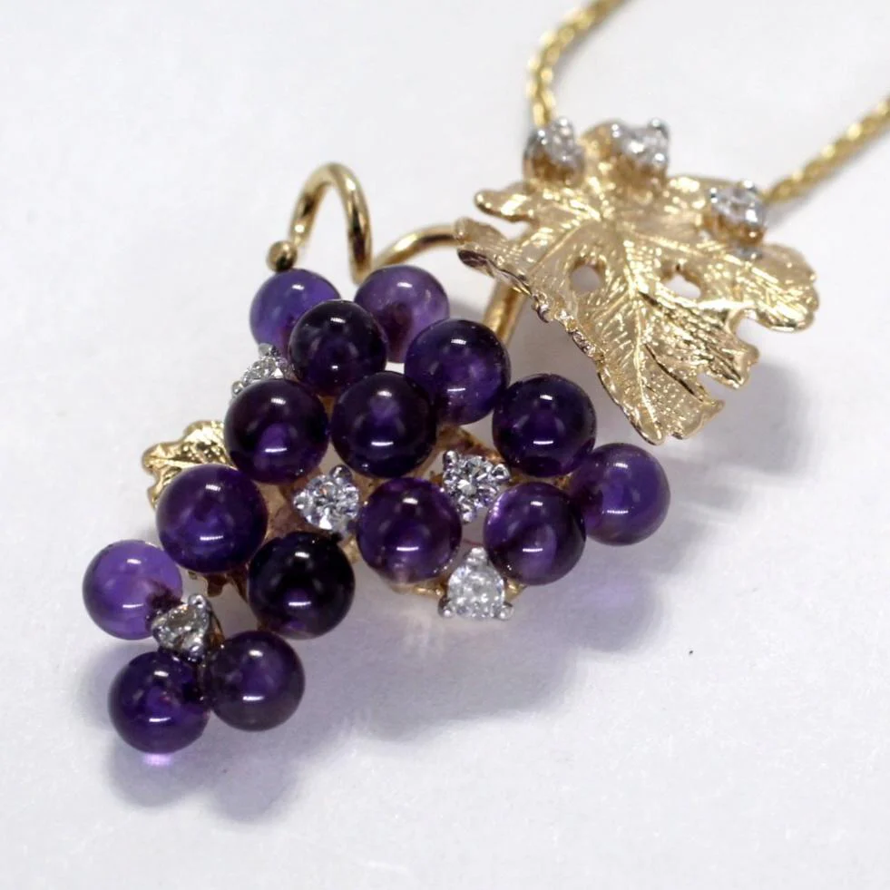 Amethyst Grape Cluster Necklace with Diamonds made in 14kt Gold Questions & Answers