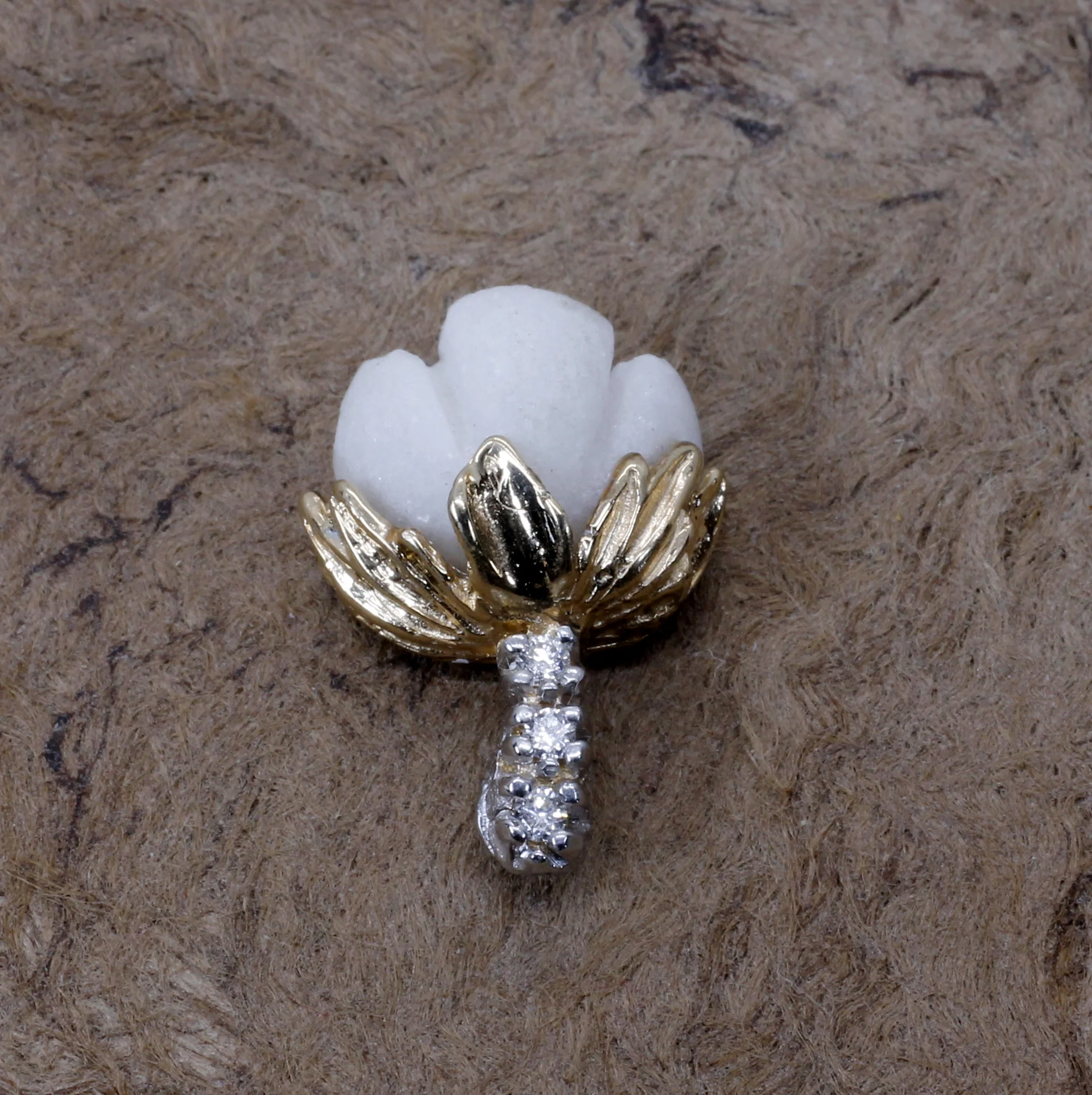 Gold Cotton Handmade Cotton Boll Tie Tack with a Diamond Stem Questions & Answers