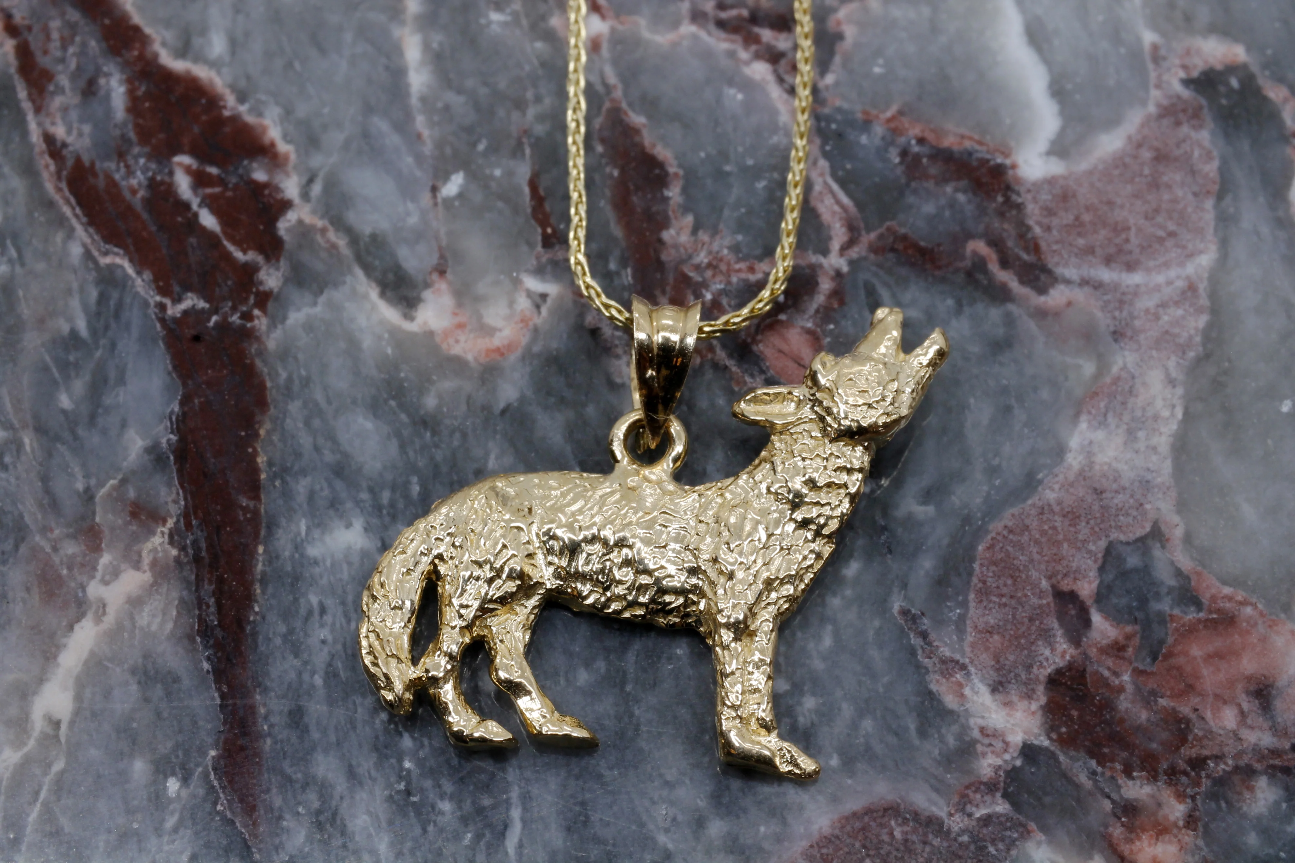 Gold Coyote Necklace with solid 14kt gold 2D Howling Coyote Questions & Answers