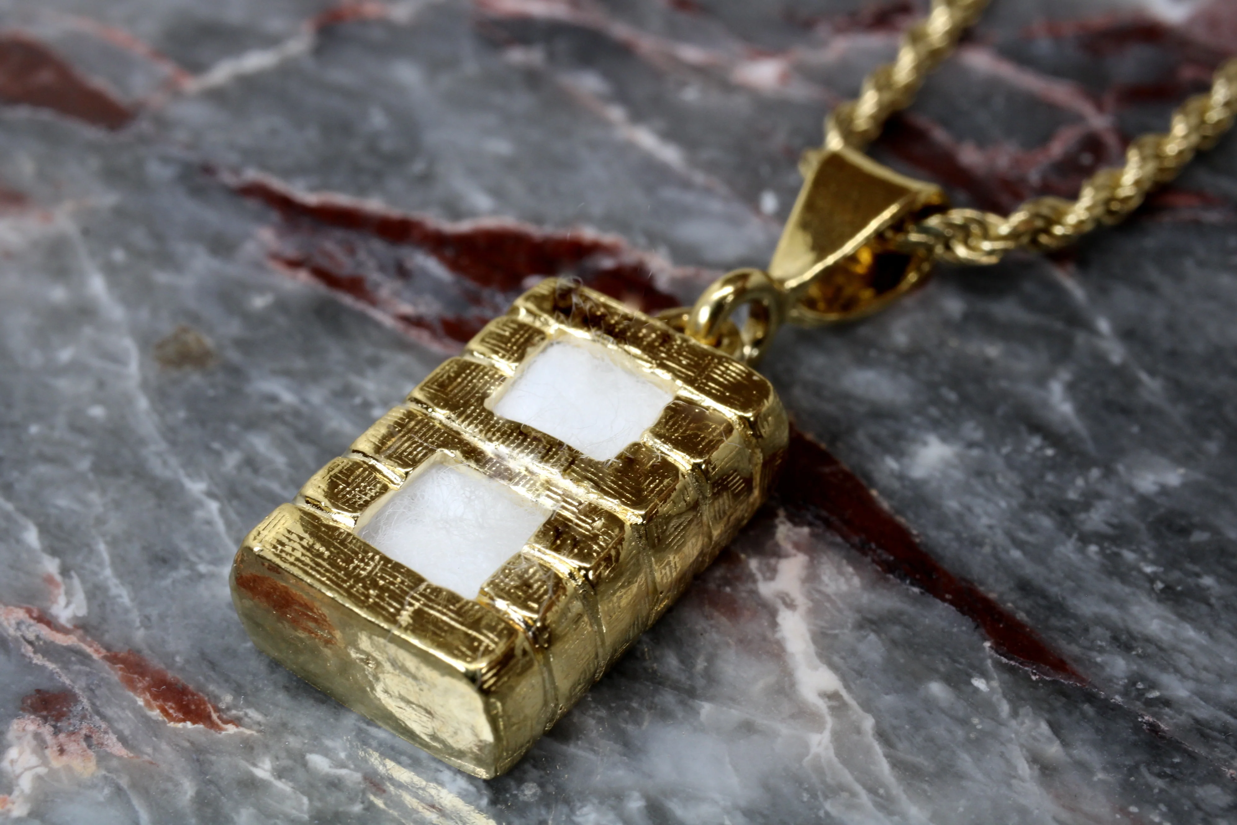Large Cotton Bale Necklace with lint made in 14kt Gold Vermeil for man or woman Questions & Answers