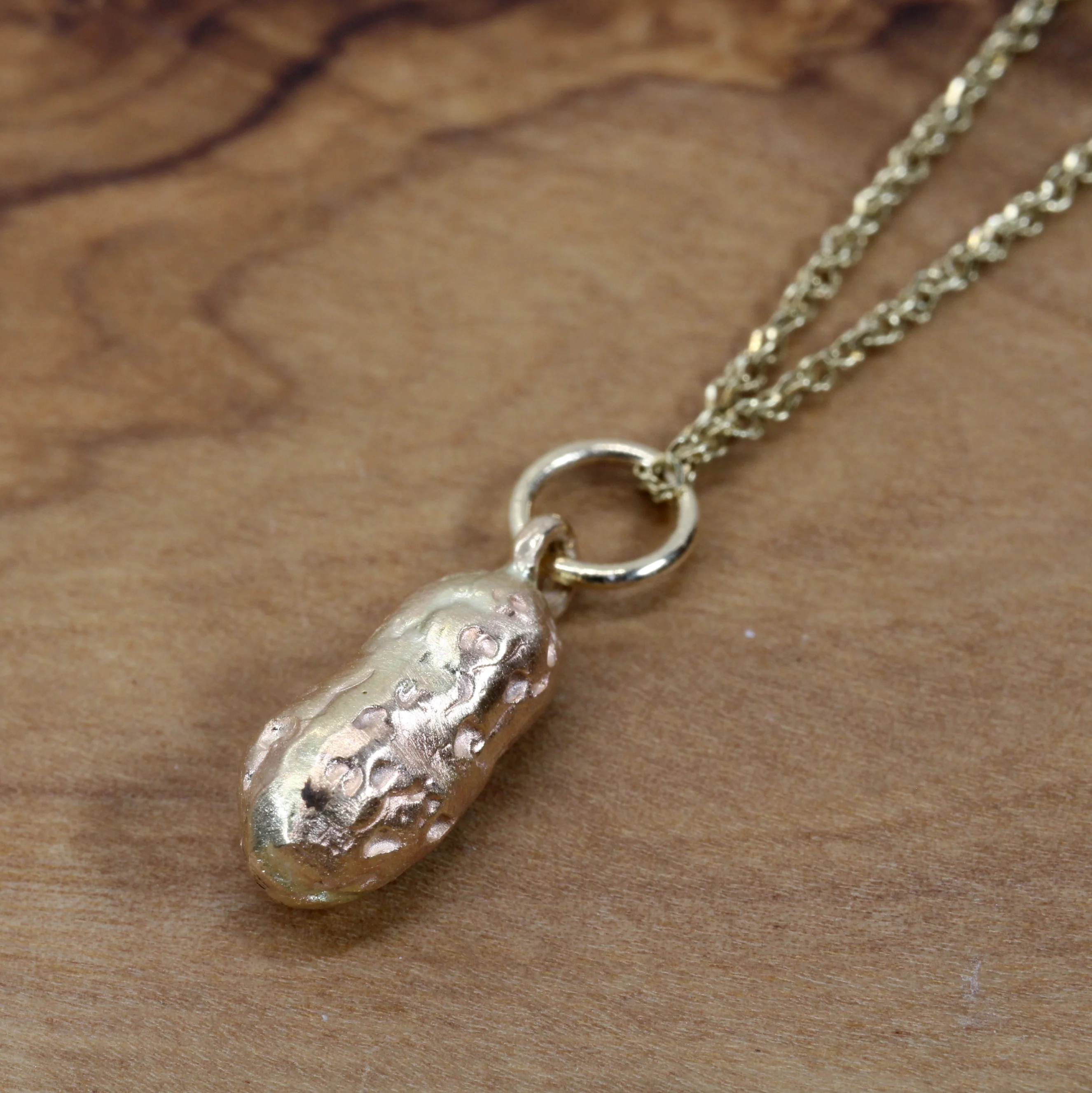 Gold Russet Potato Pendant Necklace for her made in Solid 14kt Gold Questions & Answers