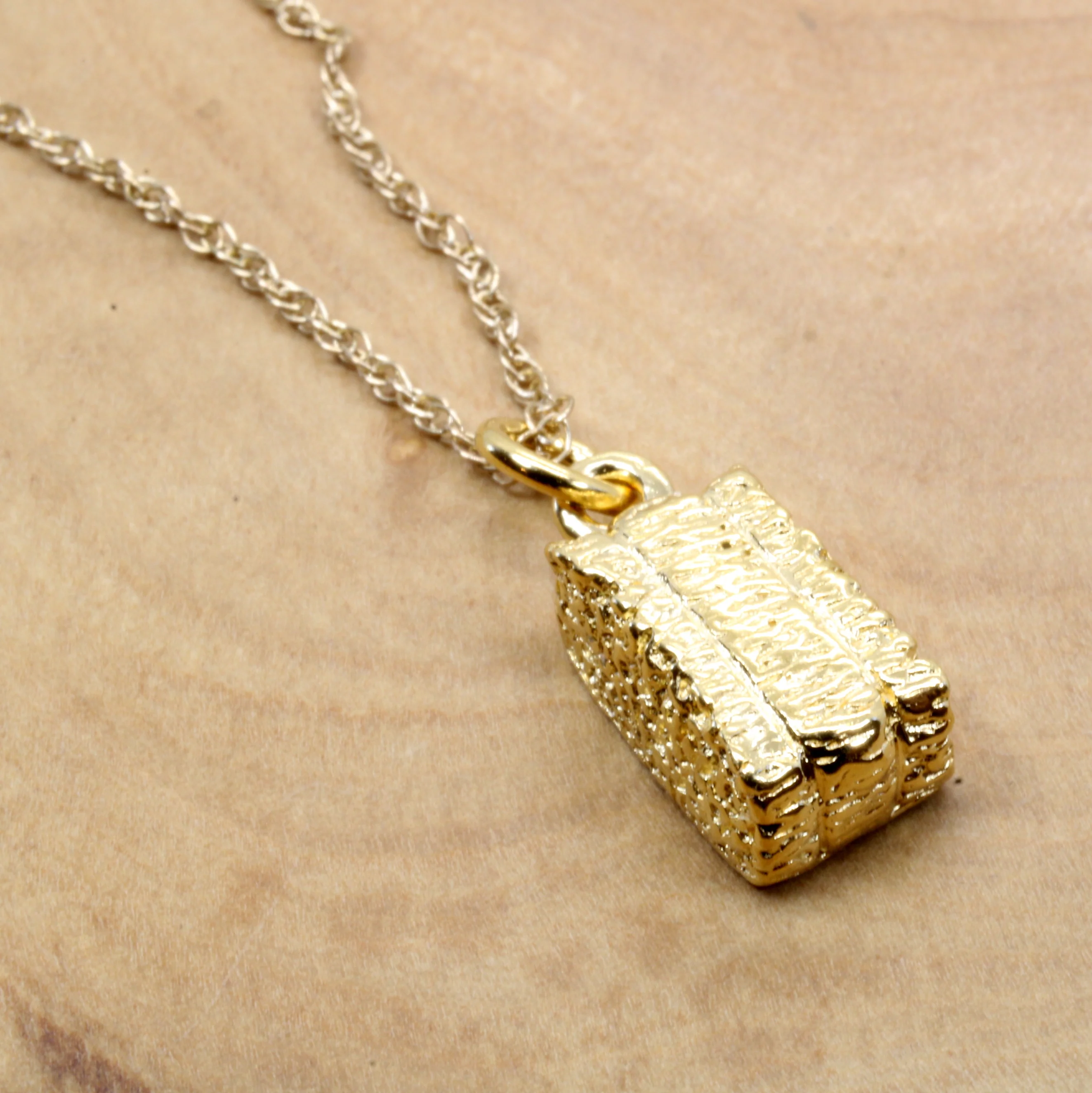 Gold Alfalfa Hay Bale Necklace or charm made in 14kt gold vermeil Questions & Answers