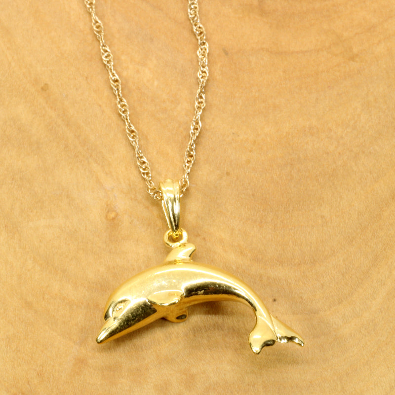 Gold Jumping Dolphin Necklace for her made in 14kt gold vermeil