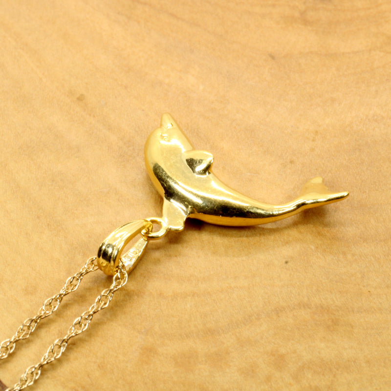 Gold Jumping Dolphin Necklace for her made in 14kt gold vermeil
