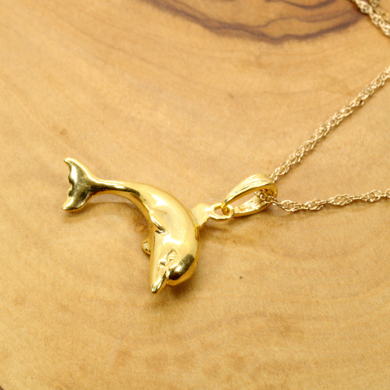 Gold Jumping Dolphin Necklace for her made in 14kt gold vermeil