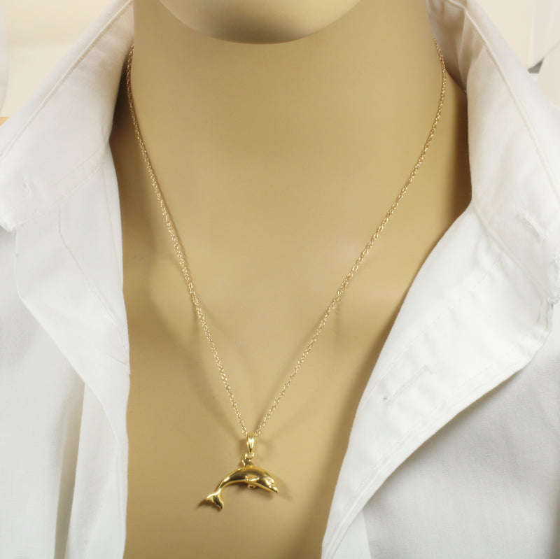Gold Jumping Dolphin Necklace for her made in 14kt gold vermeil