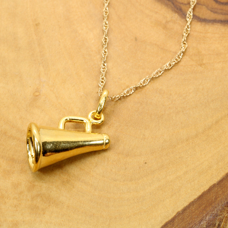 Gold Cheerleader Megaphone necklace or charm made in 14kt gold Vermeil