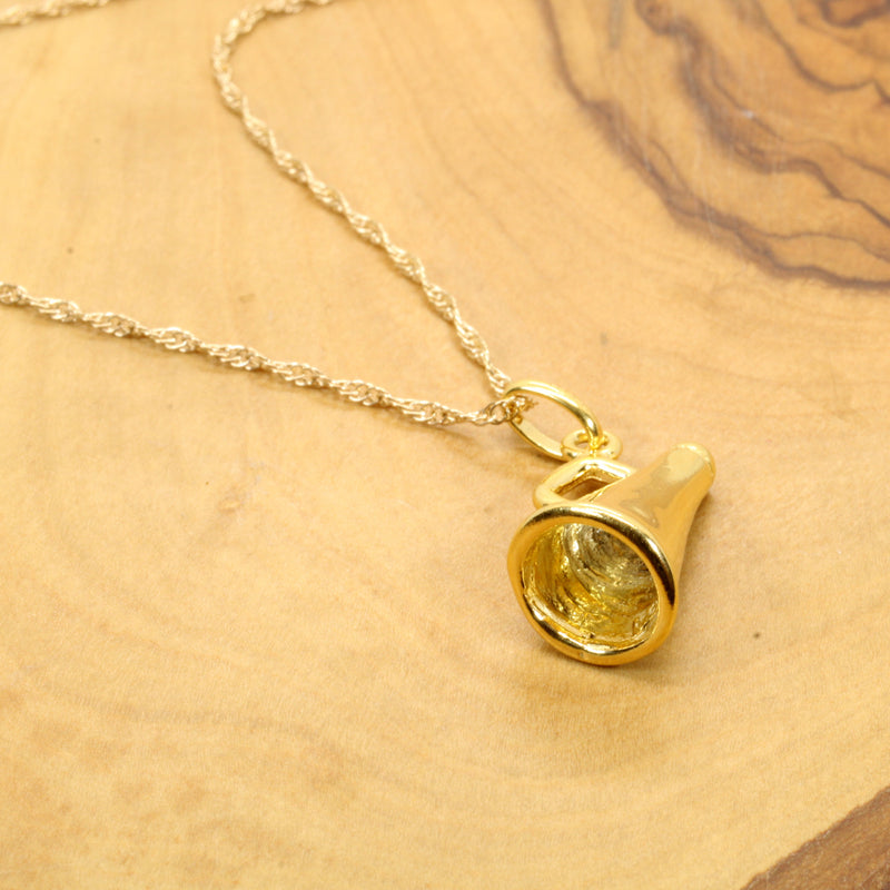 Gold Cheerleader Megaphone necklace or charm made in 14kt gold Vermeil