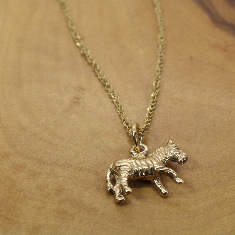 Gold Zebra Necklace with 3D real 14kt gold Zebra Charm