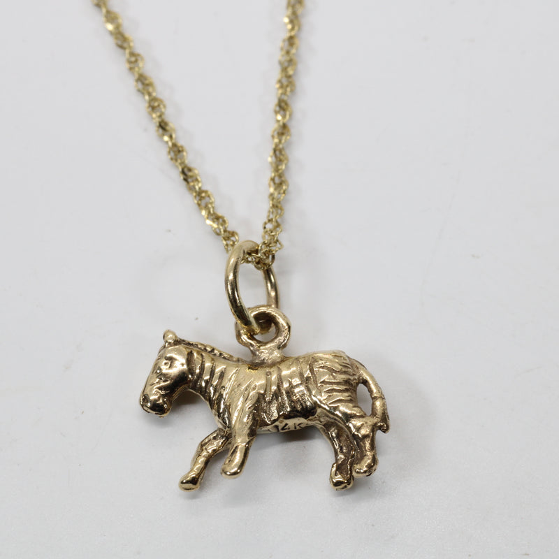 Gold Zebra Necklace with 3D real 14kt gold Zebra Charm