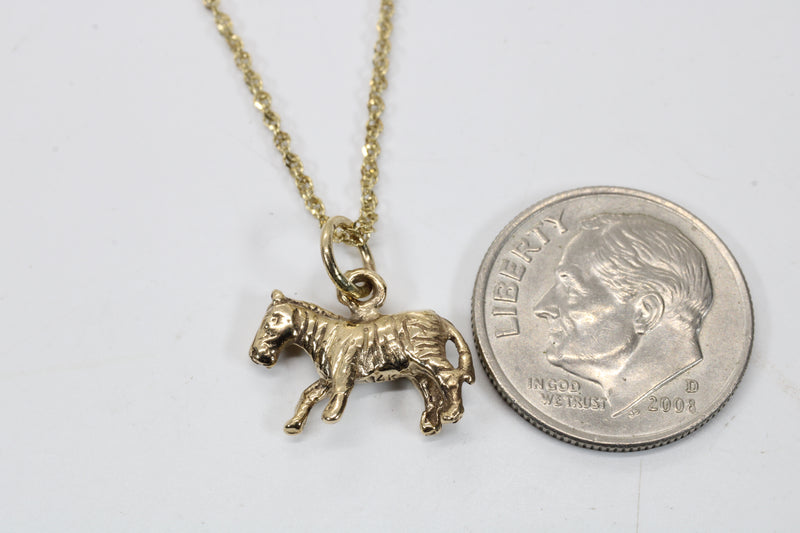 Gold Zebra Necklace with 3D real 14kt gold Zebra Charm