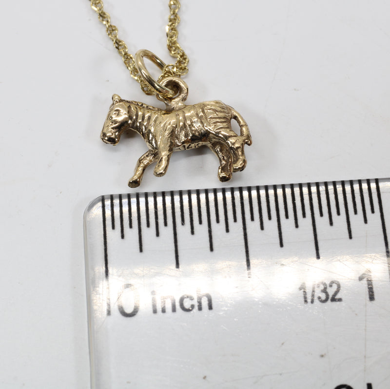 Gold Zebra Necklace with 3D real 14kt gold Zebra Charm