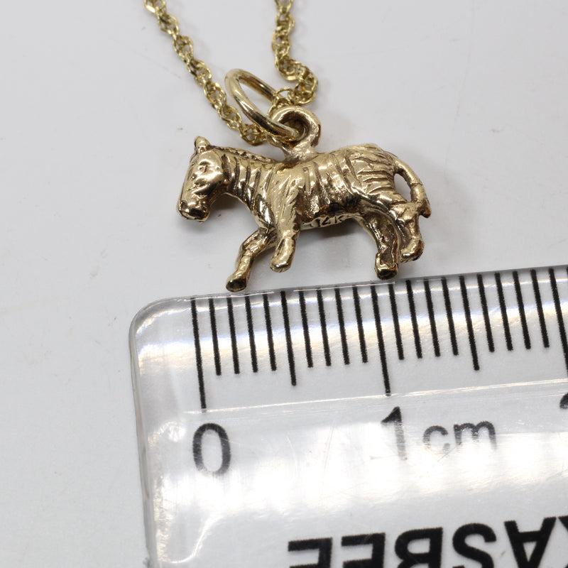 Gold Zebra Necklace with 3D real 14kt gold Zebra Charm