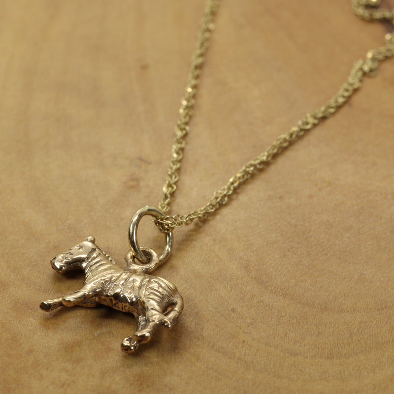 Gold Zebra Necklace with 3D real 14kt gold Zebra Charm