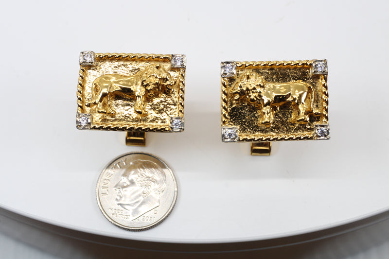 Mans 18kt Gold Vermeil Lion Body Cuff Links with CZ Corners