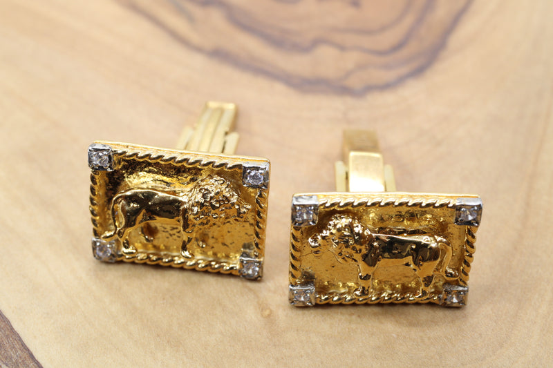 Mans 18kt Gold Vermeil Lion Body Cuff Links with CZ Corners