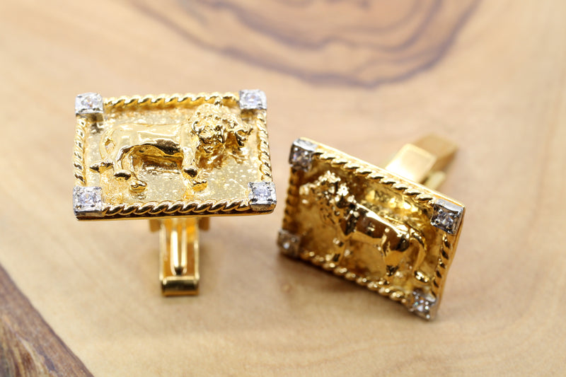 Mans 18kt Gold Vermeil Lion Body Cuff Links with CZ Corners