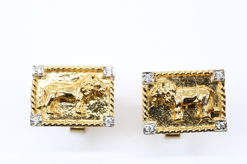 Mans 18kt Gold Vermeil Lion Body Cuff Links with CZ Corners