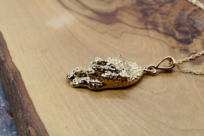 Gold Running Leopard Necklace for him or her in 14kt gold vermeil
