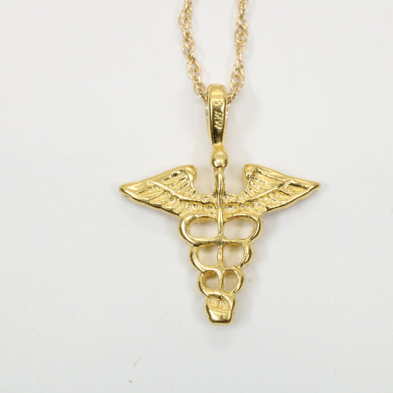 Gold Caduceus Necklace for him or her made in 14kt gold vermeil