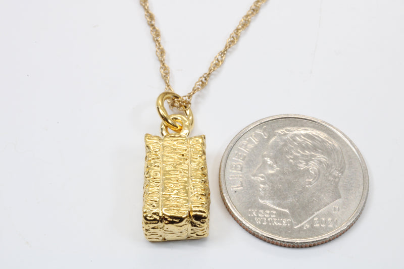 Gold Alfalfa Hay Bale Necklace or charm made in 14kt gold vermeil