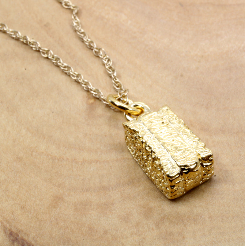 Gold Alfalfa Hay Bale Necklace or charm made in 14kt gold vermeil