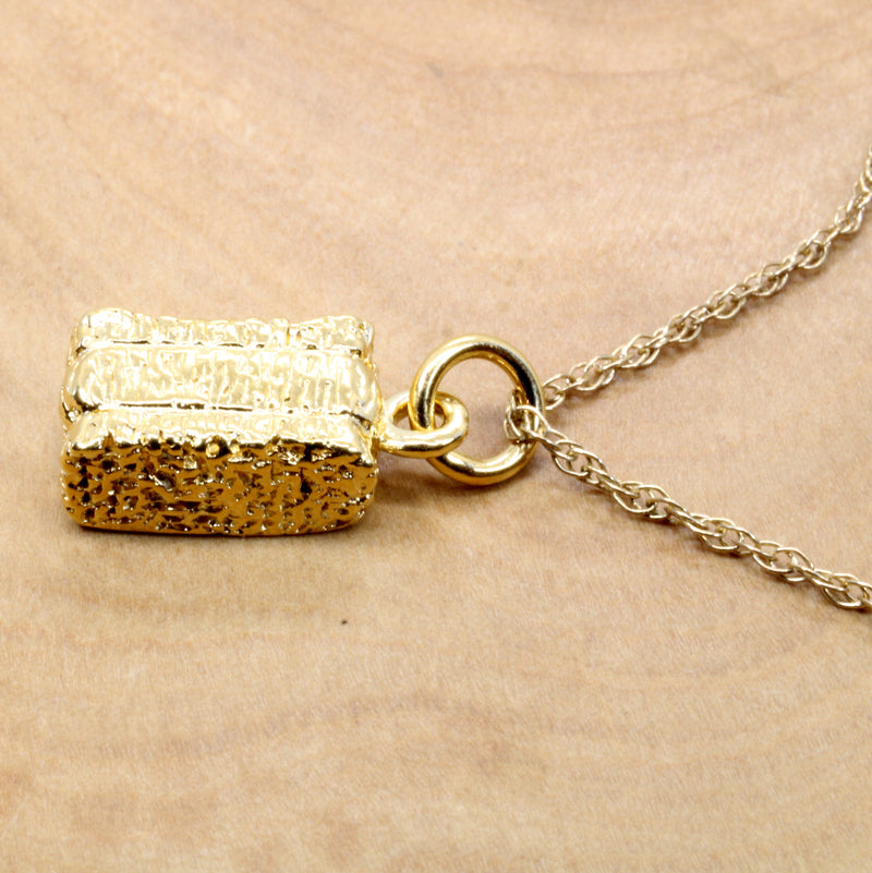 Gold Alfalfa Hay Bale Necklace or charm made in 14kt gold vermeil