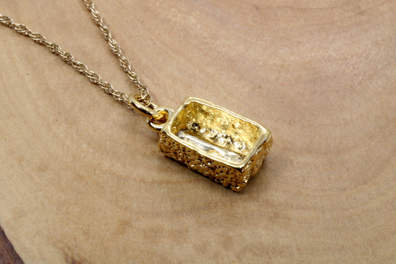 Gold Alfalfa Hay Bale Necklace or charm made in 14kt gold vermeil