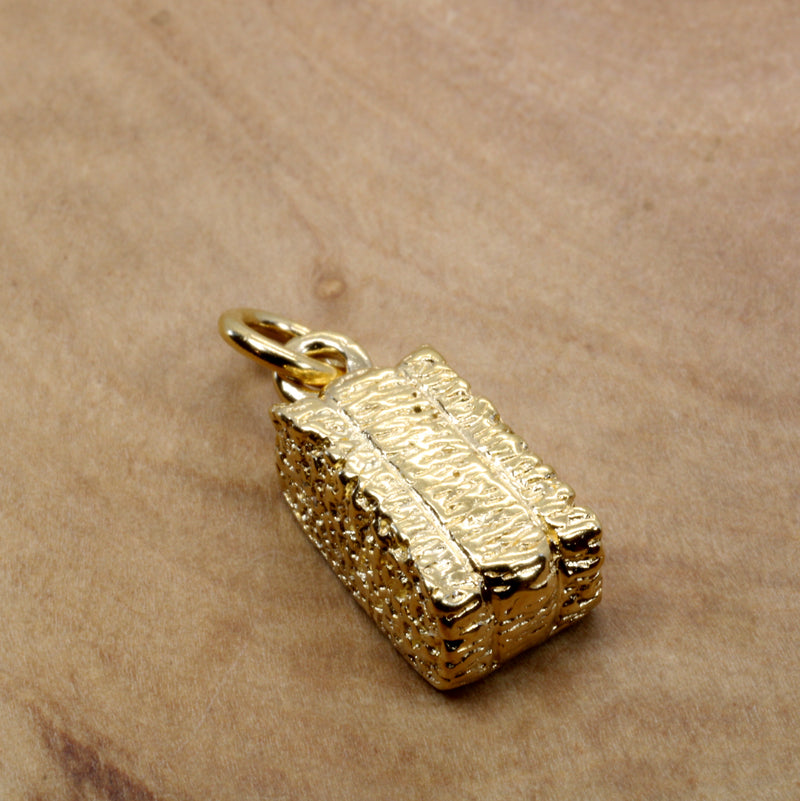 Gold Alfalfa Hay Bale Necklace or charm made in 14kt gold vermeil