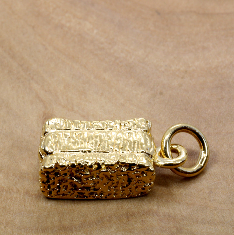 Gold Alfalfa Hay Bale Necklace or charm made in 14kt gold vermeil