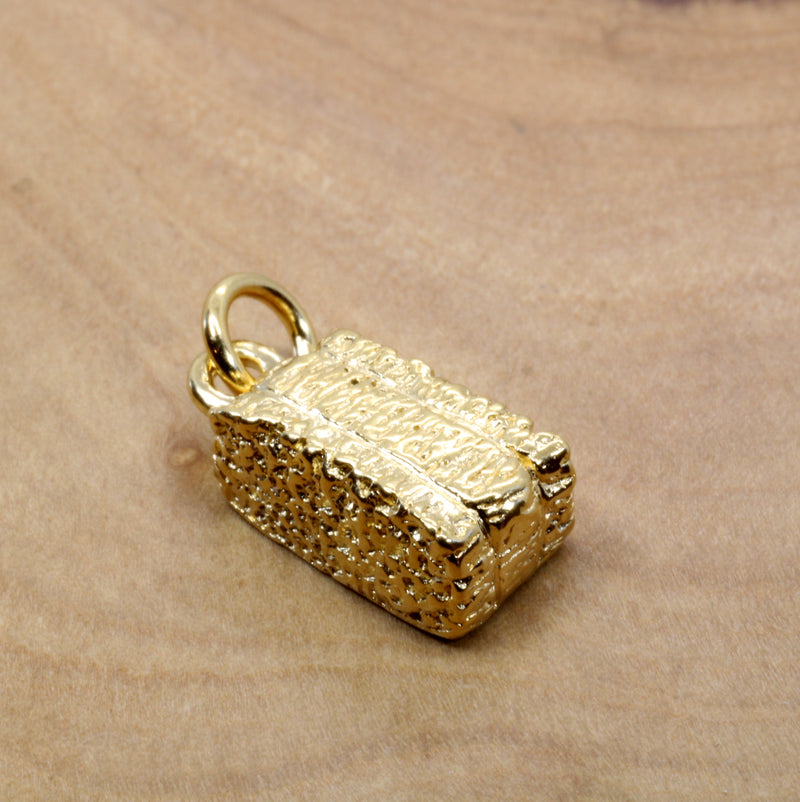 Gold Alfalfa Hay Bale Necklace or charm made in 14kt gold vermeil