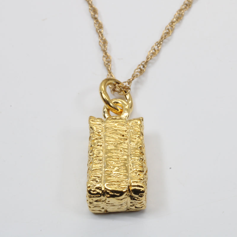 Gold Alfalfa Hay Bale Necklace or charm made in 14kt gold vermeil