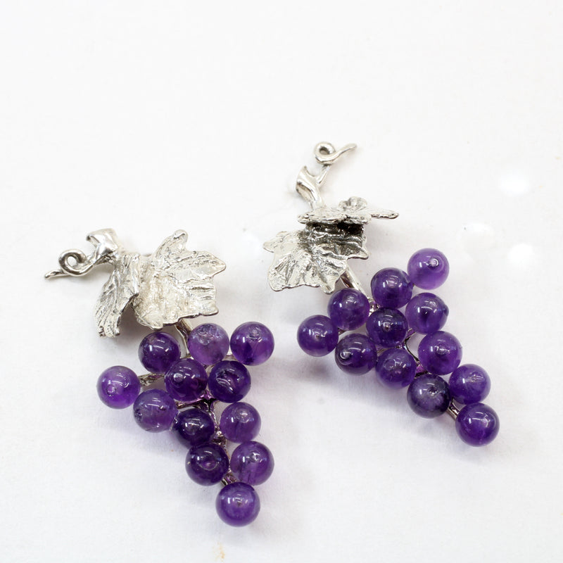 Amethyst Grape Cluster Earrings in 925 Sterling Silver