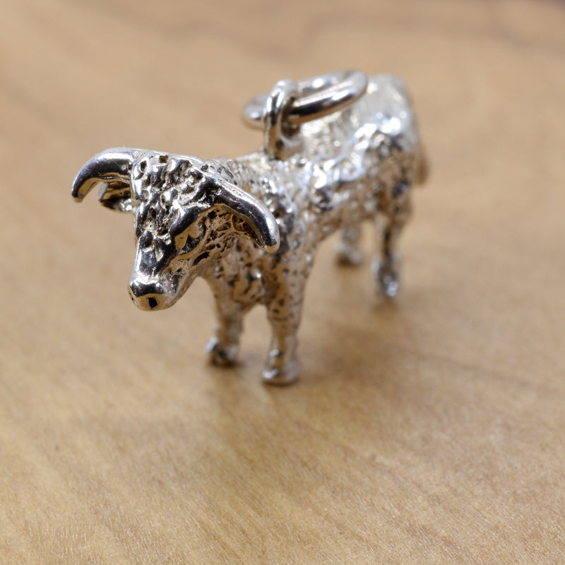 Prize Hereford or Charolais Bull Charm in Solid 925 Sterling Silver