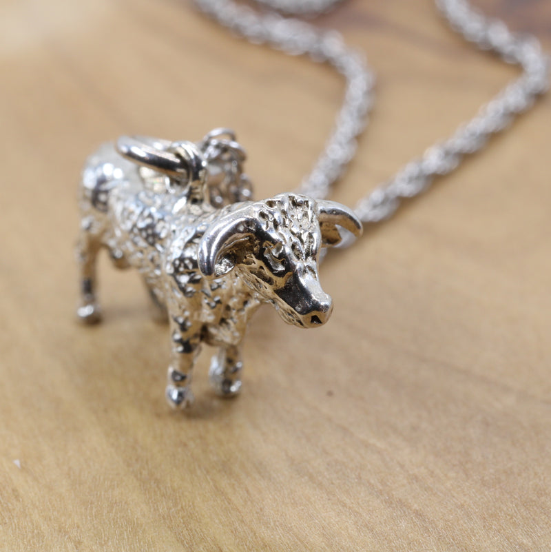 Prize Hereford or Charolais Bull Necklace in Solid 925 Sterling Silver