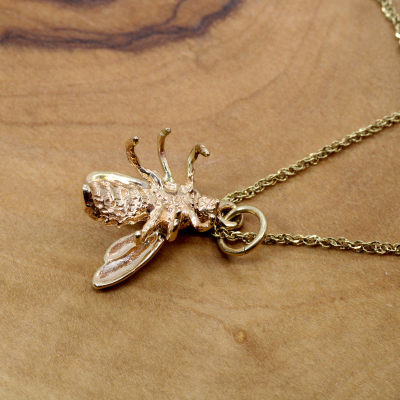 Honeybee Necklace in Actual Size made in solid 14kt gold for a beekeeper