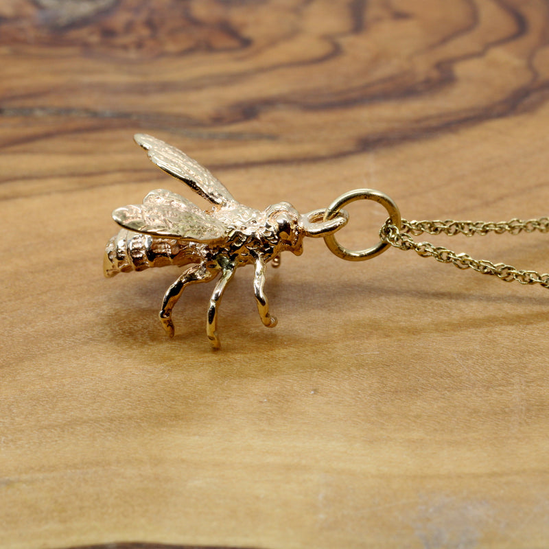 Honeybee Necklace in Actual Size made in solid 14kt gold for a beekeeper