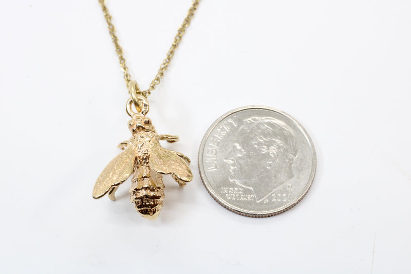 Honeybee Necklace in Actual Size made in solid 14kt gold for a beekeeper