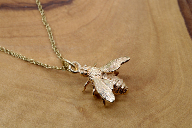 Honeybee Necklace in Actual Size made in solid 14kt gold for a beekeeper