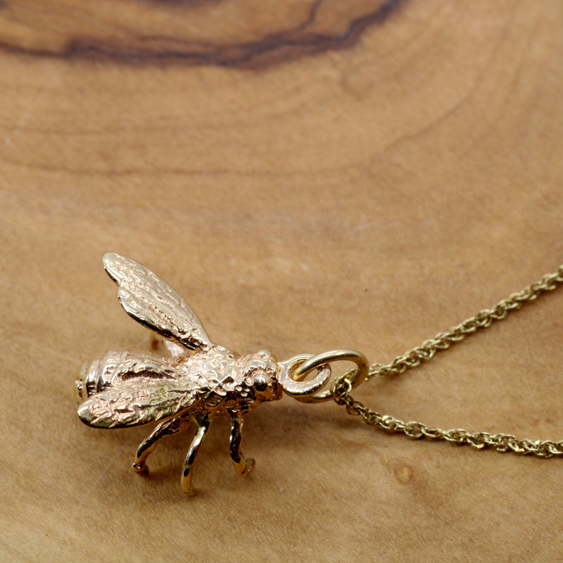 Honeybee Necklace in Actual Size made in solid 14kt gold for a beekeeper