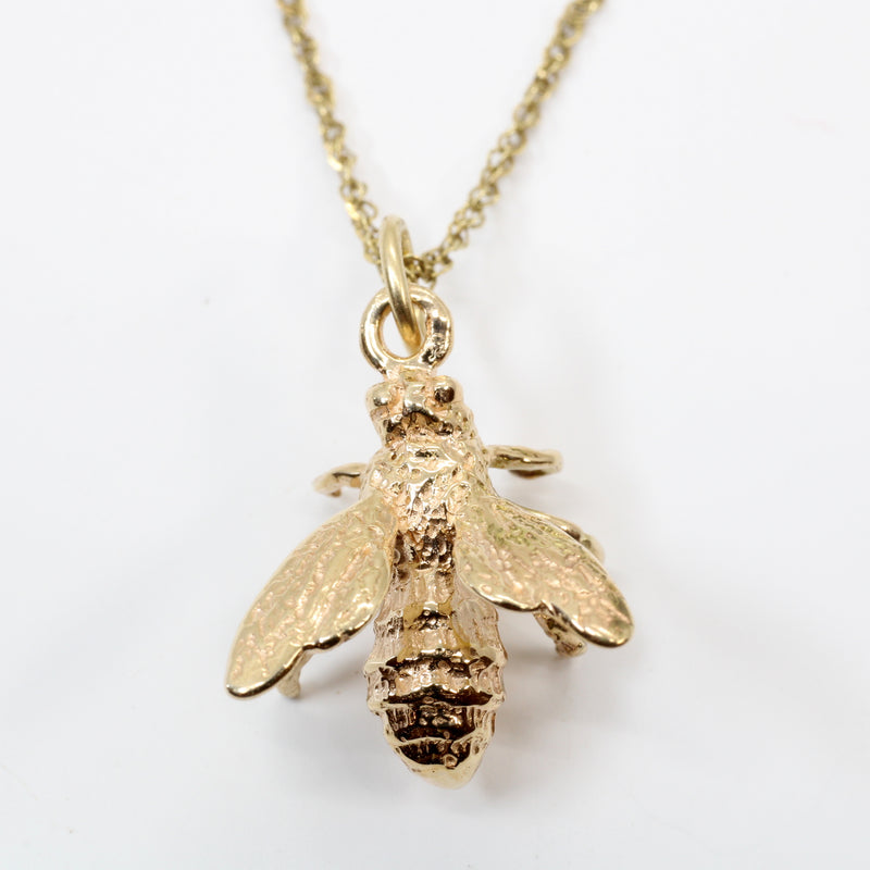 Honeybee Necklace in Actual Size made in solid 14kt gold for a beekeeper