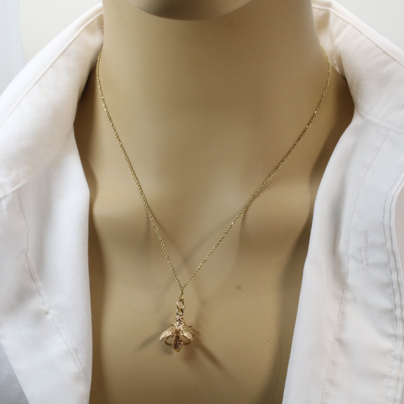 Honeybee Necklace in Actual Size made in solid 14kt gold for a beekeeper