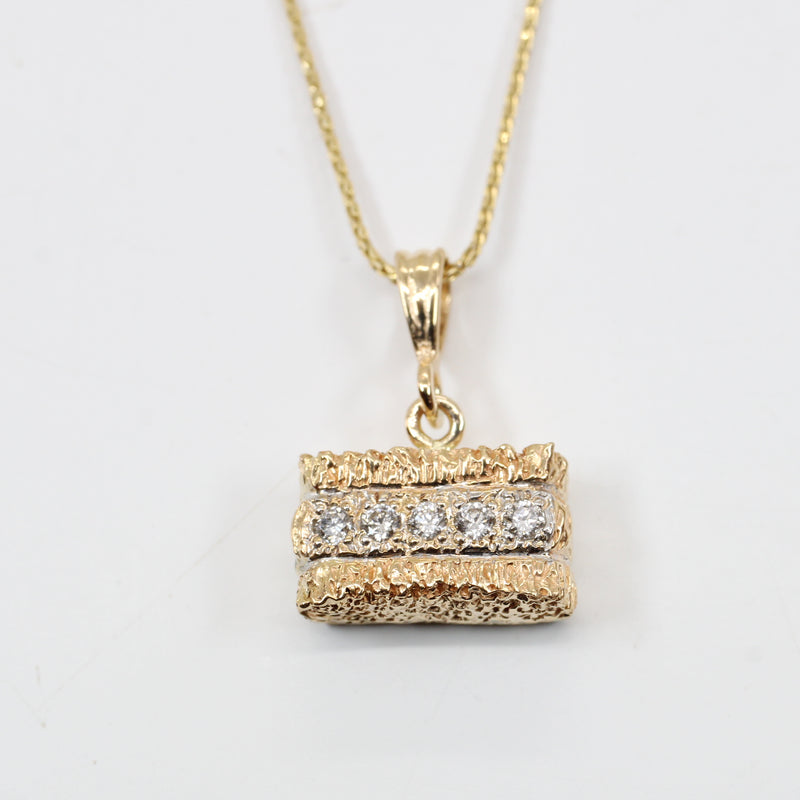 Diamond Alfalfa Hay Bale Necklace made in solid 14kt gold