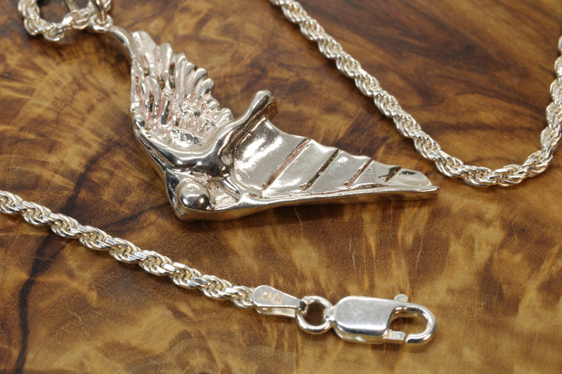 Gold Flying Human Man Hang Glider Necklace made in 925 Sterling Silver