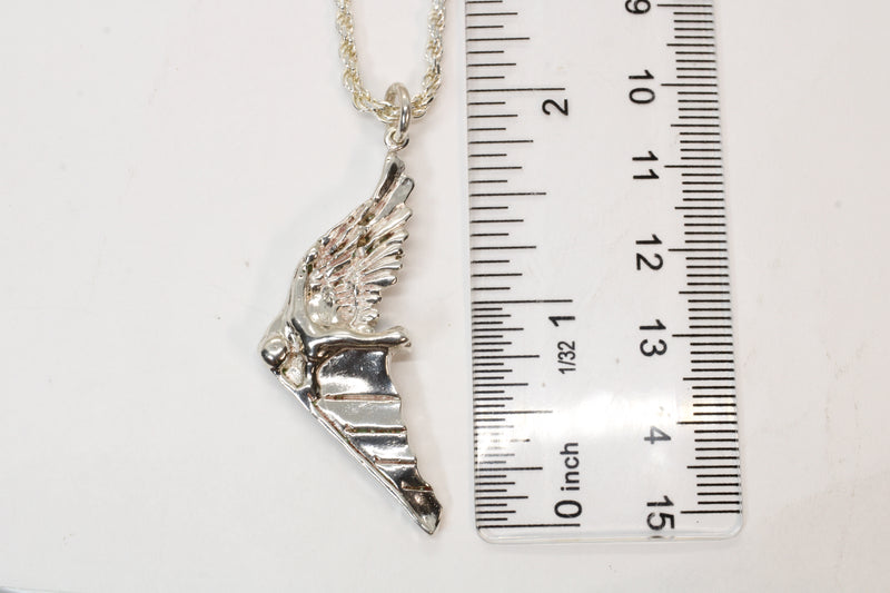 Gold Flying Human Man Hang Glider Necklace made in 925 Sterling Silver