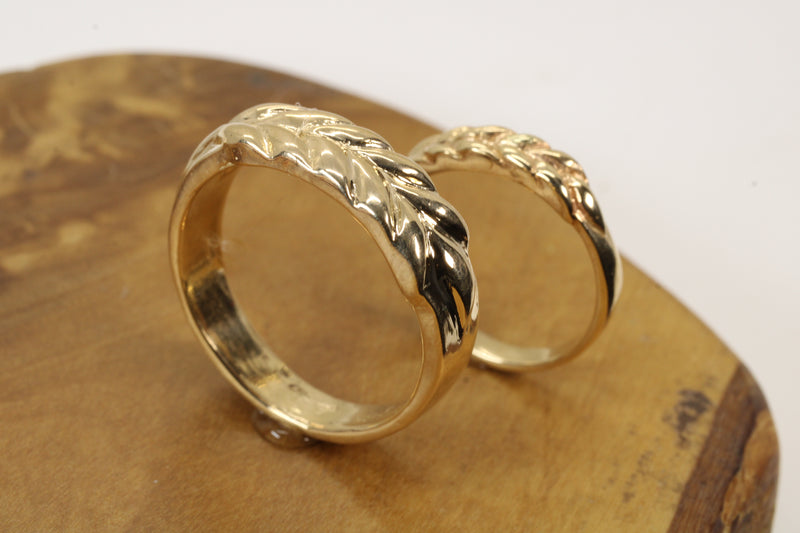 Matching Wheat Wedding Band Set made in 14kt yellow gold