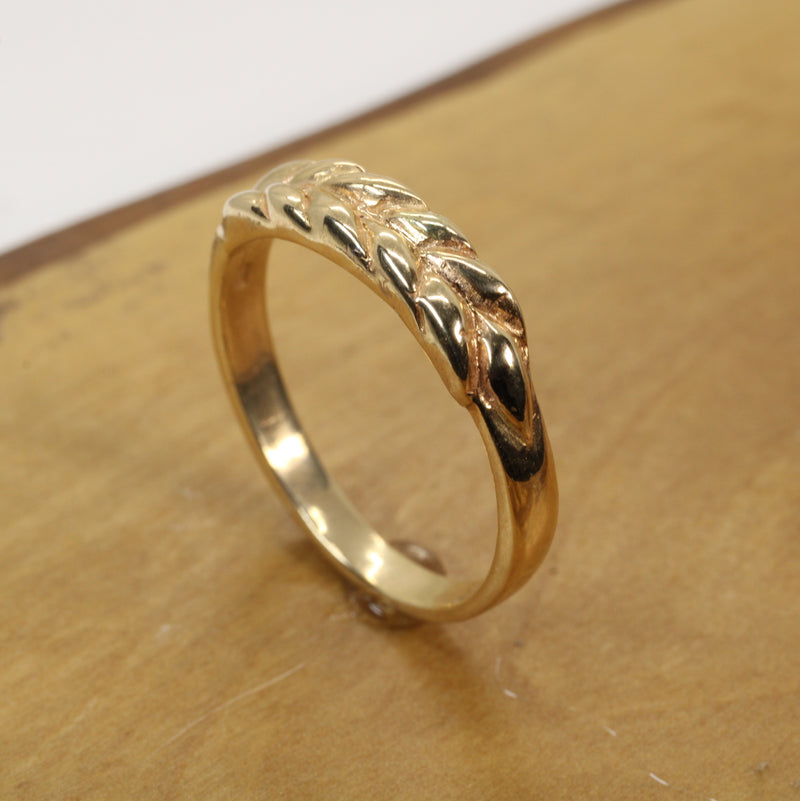 Matching Wheat Wedding Band Set made in 14kt yellow gold
