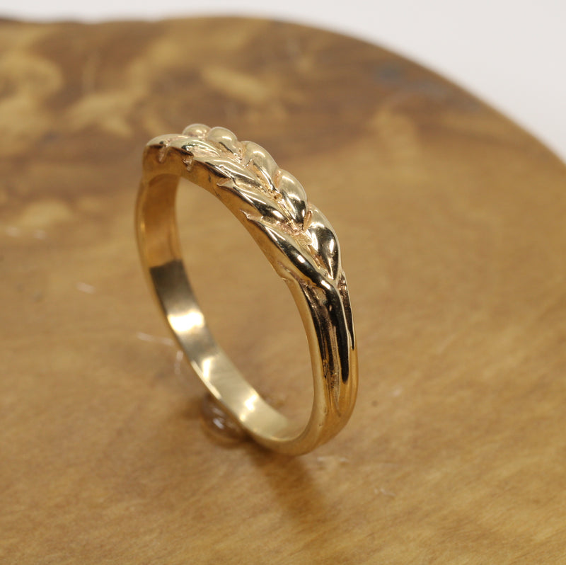 Matching Wheat Wedding Band Set made in 14kt yellow gold