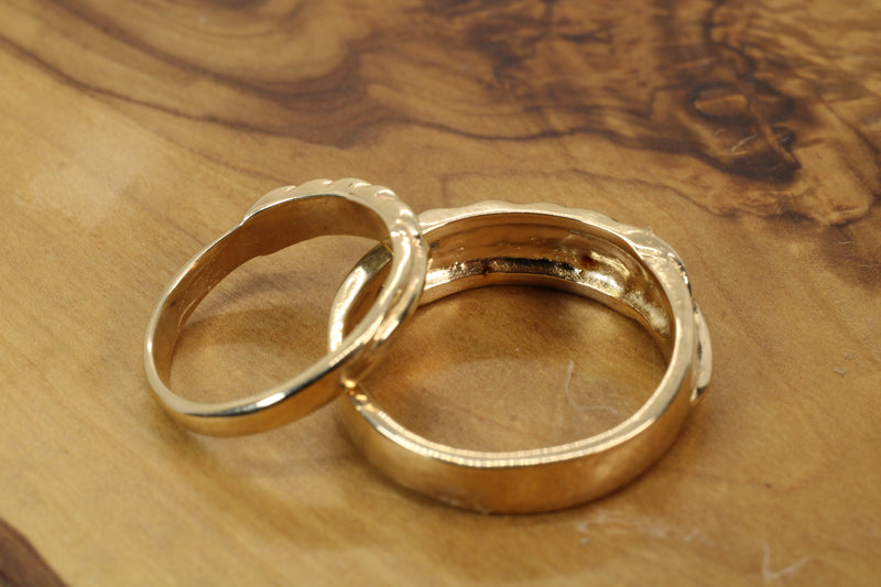 Matching Wheat Wedding Band Set made in 14kt yellow gold